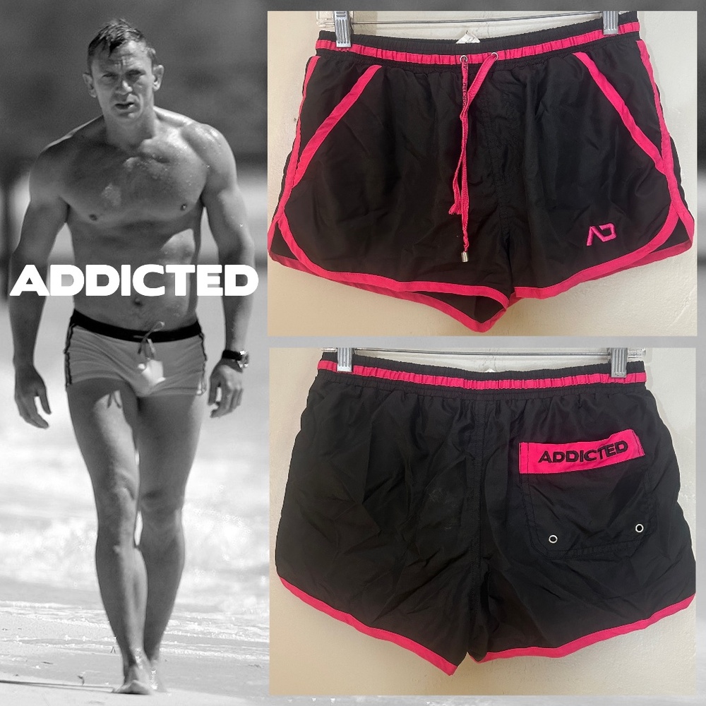 Addicted Swim Trunks Medium 30-32" waist 1.5" inseam Gently worn 100% polyester
